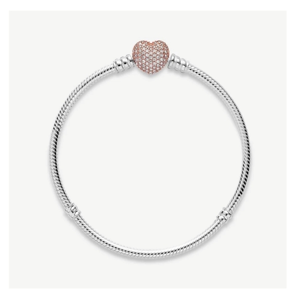 NWOT Pandora Pavé Heart rose gold Bracelet 6.3in - Picture 3 of 5